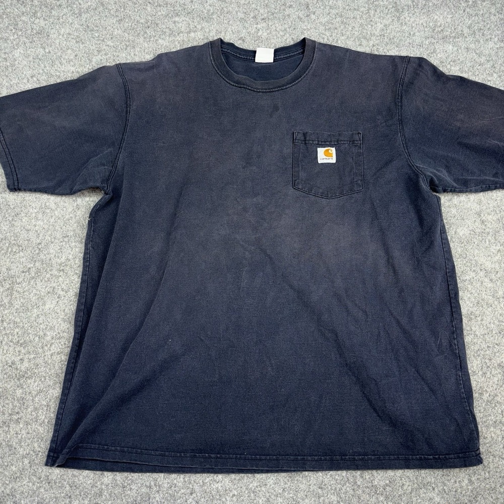 Carhartt Shirt Mens Large Navy Blue Short Sleeve Workwear Casual Logo Thick Work